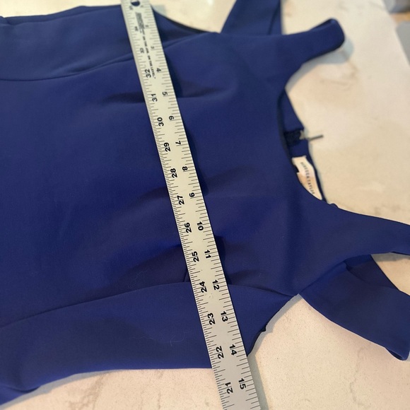 EUC $325 Rebecca Taylor Ponte Knit Off Shoulder Blue Dress Size 2 - Picture 12 of 15